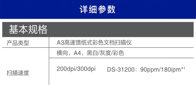 愛普生（EPSON）DS31200 掃描儀 A3高速彩色 自動雙面連續