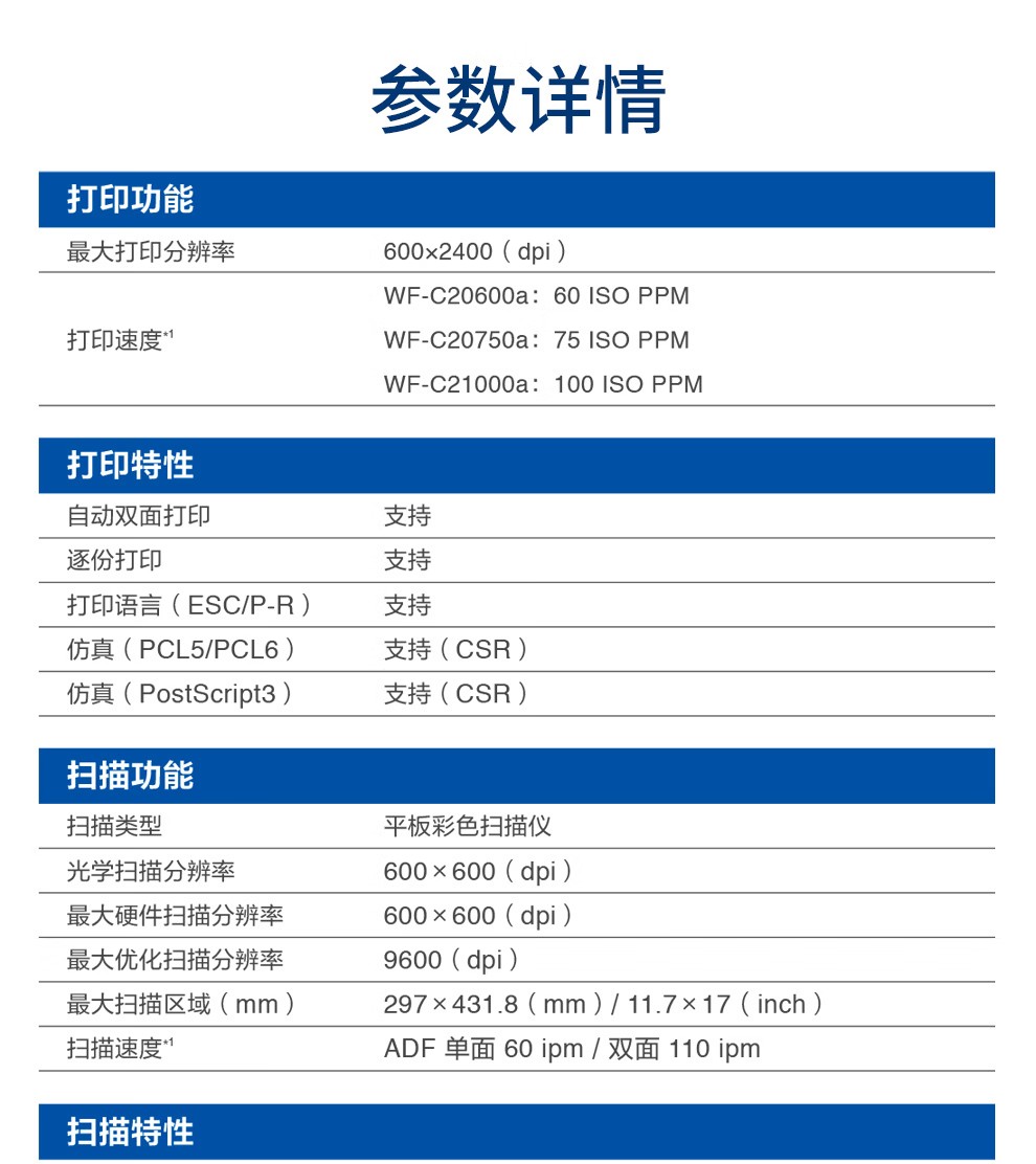 愛普生 Epson WF-C20750C A3企業級墨倉式 陣列復合機 彩色一體機
